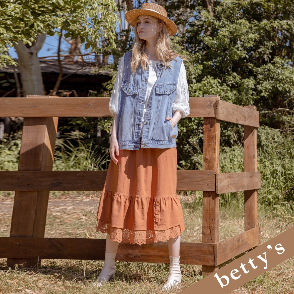betty’s貝蒂思　腰鬆緊下擺拼接蕾絲裙(橘紅色)