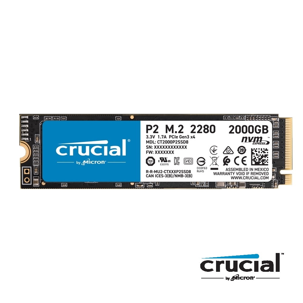 美光Micron Crucial P2 2000G NVMe M.2 PCIe 2280 SSD 固態硬碟2TB