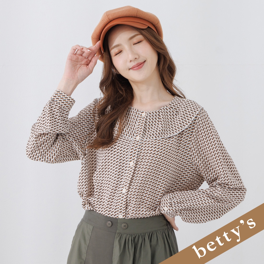 betty’s貝蒂思　幾何壓摺大翻領雪紡襯衫(米白色) (米白色)