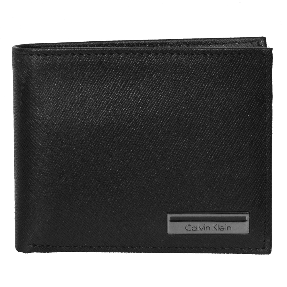 Calvin Klein CK黑色真皮壓紋雙摺短夾(附卡片夾) (展示品)
