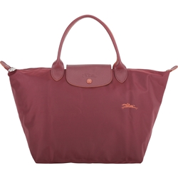 LONGCHAMP Le Pliage 中款 奔馬刺繡短提把水餃包(暗紅色)