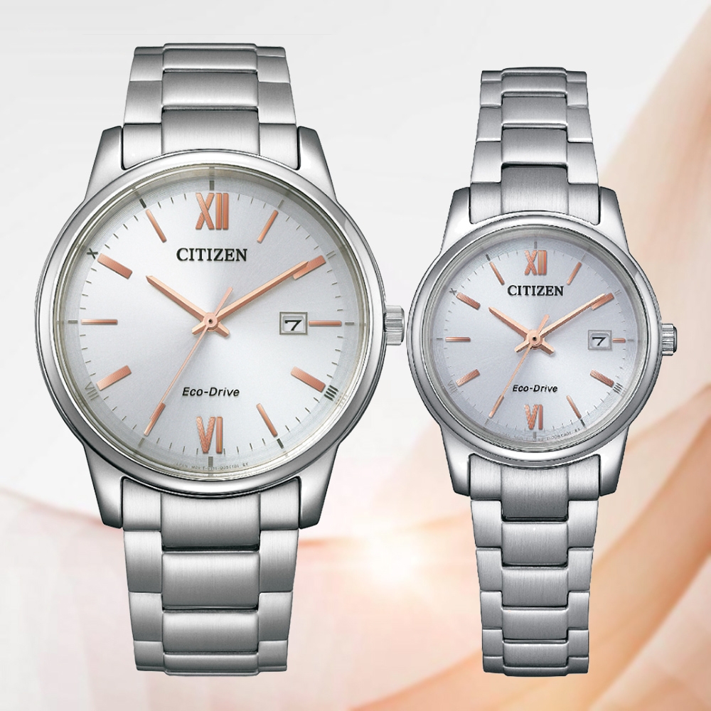 CITIZEN 星辰 PAIR 光動能 時尚簡約大三針情侶錶 對錶-白 BM6978-77A/EW2318-73A