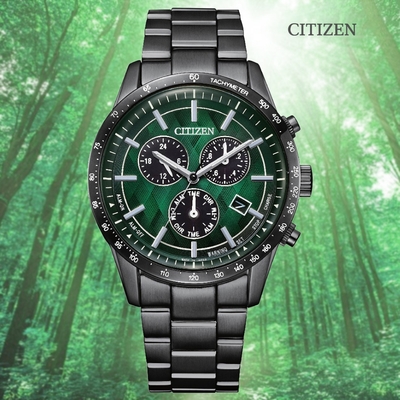 CITIZEN 星辰 GENTS 極光之森限定款 光動能 碼錶計時 不鏽鋼腕錶-39.5mm BL5497-85W