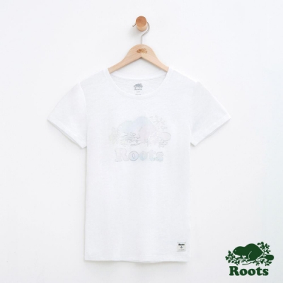 女裝Roots 暈染海狸LOGO短袖T恤-白
