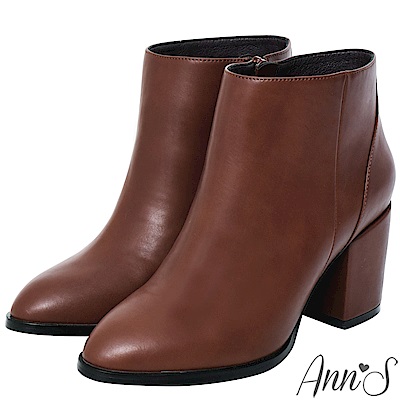 Ann’S主角級時髦-素面美型顯瘦粗跟短靴-咖