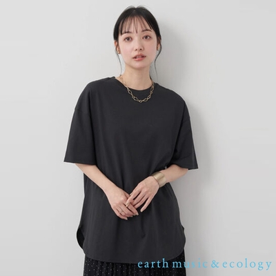 earth music  防汗漬加工純棉寬長版圓領短袖T恤