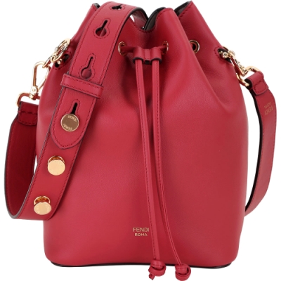 FENDI MON TRESOR 小型 抽繩束口小牛皮水桶包(紅色)