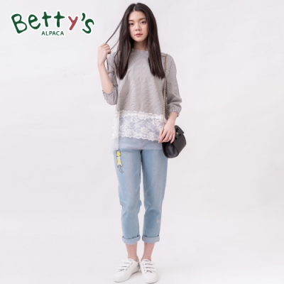 betty’s貝蒂思　可愛貓咪繡線刷白牛仔褲(淺藍)