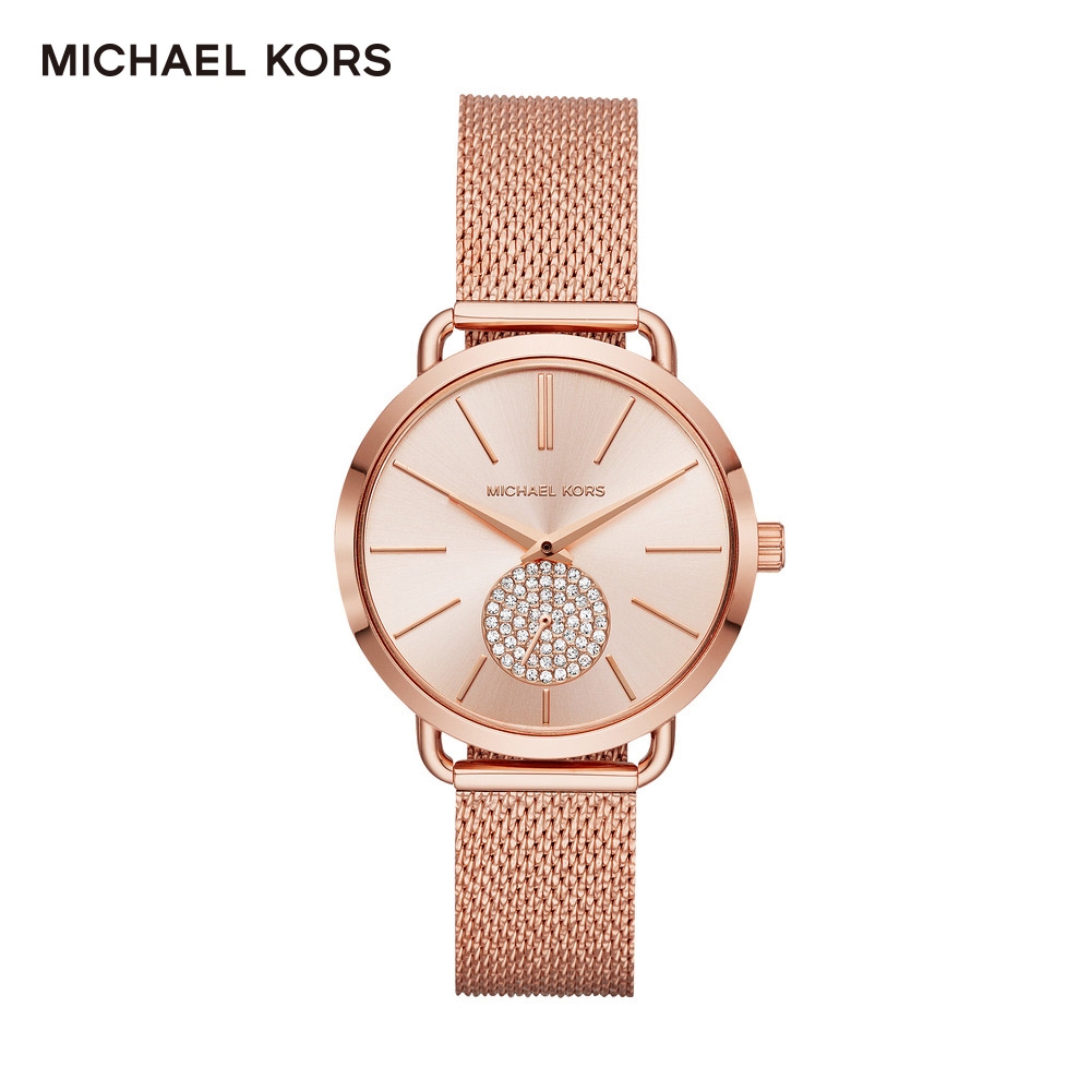 Michael Kors Portia 晶鑽小秒針錶盤女錶 玫瑰金米蘭帶 36MM MK3845