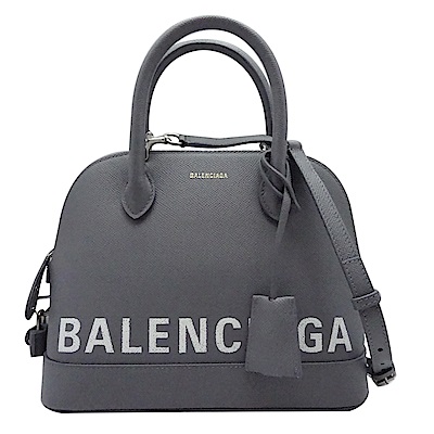 BALENCIAGA 牛皮艾瑪包手提斜背兩用(灰色白字)