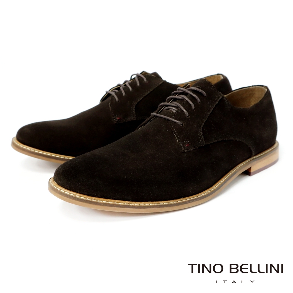 TINO BELLINI 男款簡約休閒牛麂皮綁帶紳士鞋-咖啡