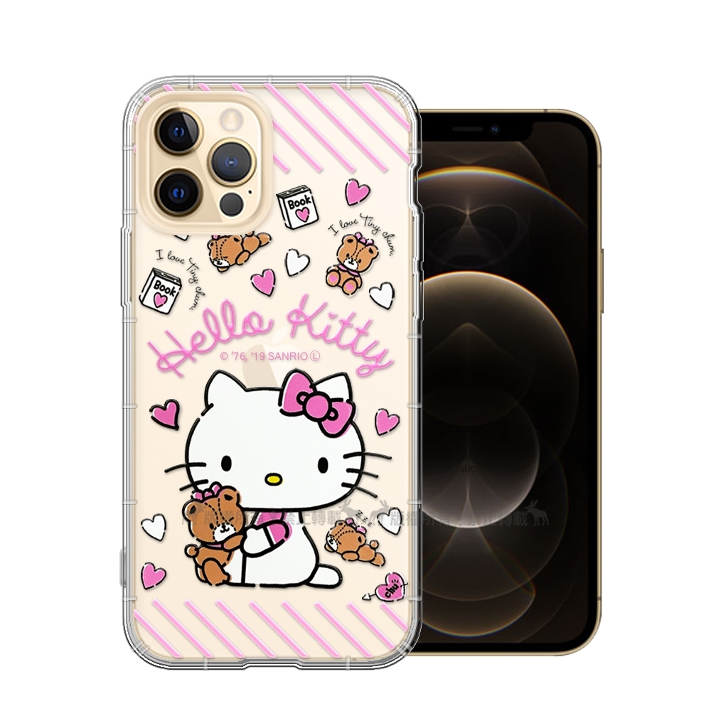 三麗鷗授權 Hello Kitty凱蒂貓 iPhone 12 Pro Max 6.7吋 浮雕彩繪空壓手機殼(熊熊) 有吊飾孔