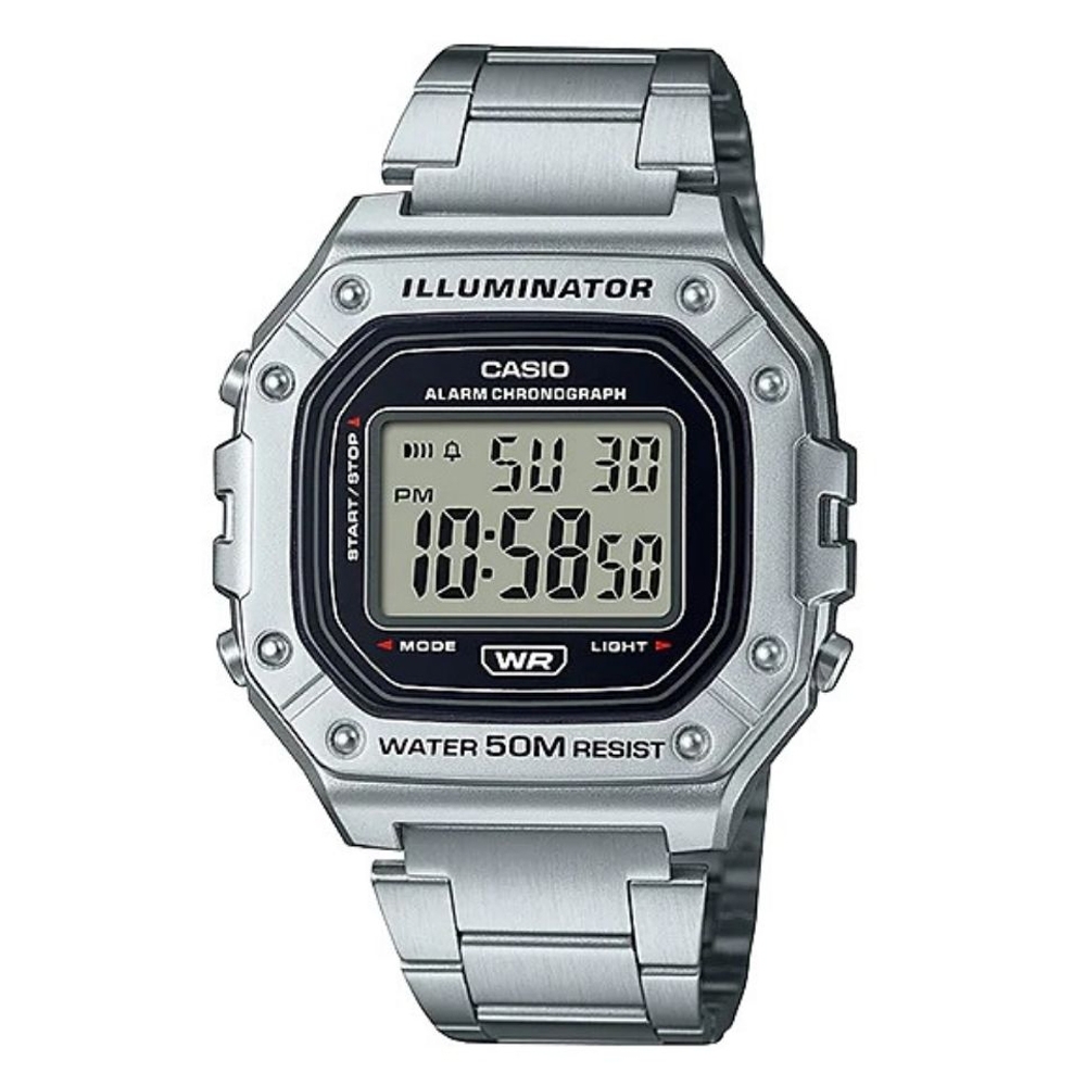 CASIO 復古造型經典設計大錶面清晰數位休閒錶-銀(W-218HD-1A)/43.2mm