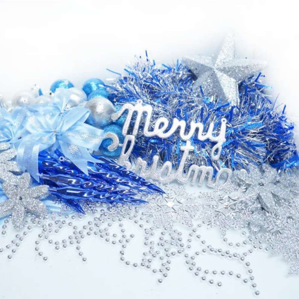 摩達客 聖誕裝飾配件包組合-藍銀色系(8尺(240cm)樹適用)(不含聖誕樹)(不含燈)