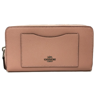 COACH 經典 LOGO前口袋牛皮ㄇ型拉鍊長夾(櫻花粉)