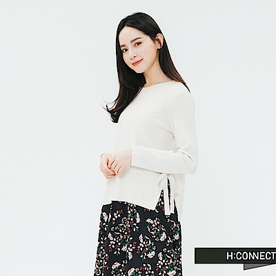 H:CONNECT 韓國品牌 女裝-側綁結假兩件式洋裝-卡其