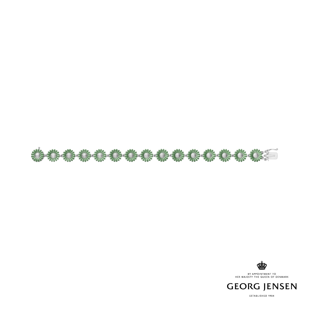 Georg Jensen 喬治傑生 Daisy x Stine Goya 手鏈-純銀電鍍銠, 綠色琺瑯