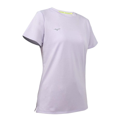 MIZUNO 女路跑短袖T恤-上衣 休閒 慢跑 咖啡紗 J2TAB20168 粉紫銀