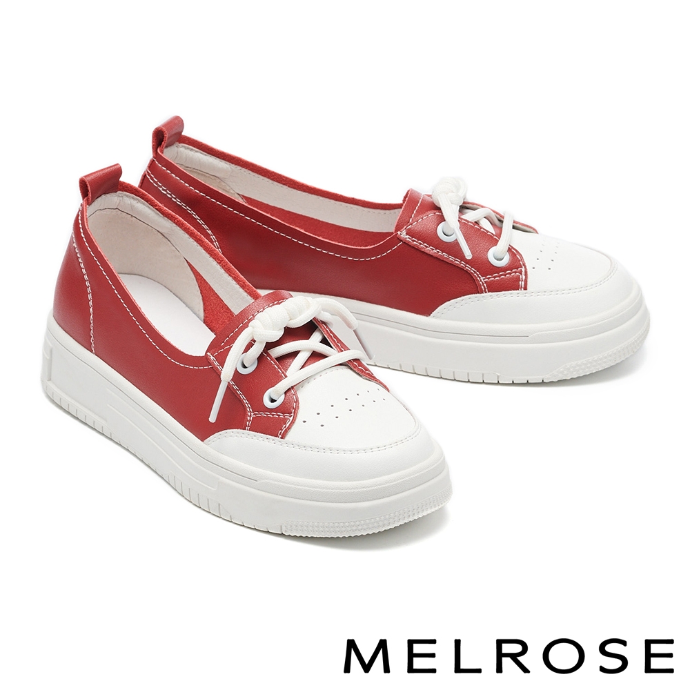 休閒鞋 MELROSE 美樂斯 簡約舒適綁帶造型牛皮厚底休閒鞋－紅