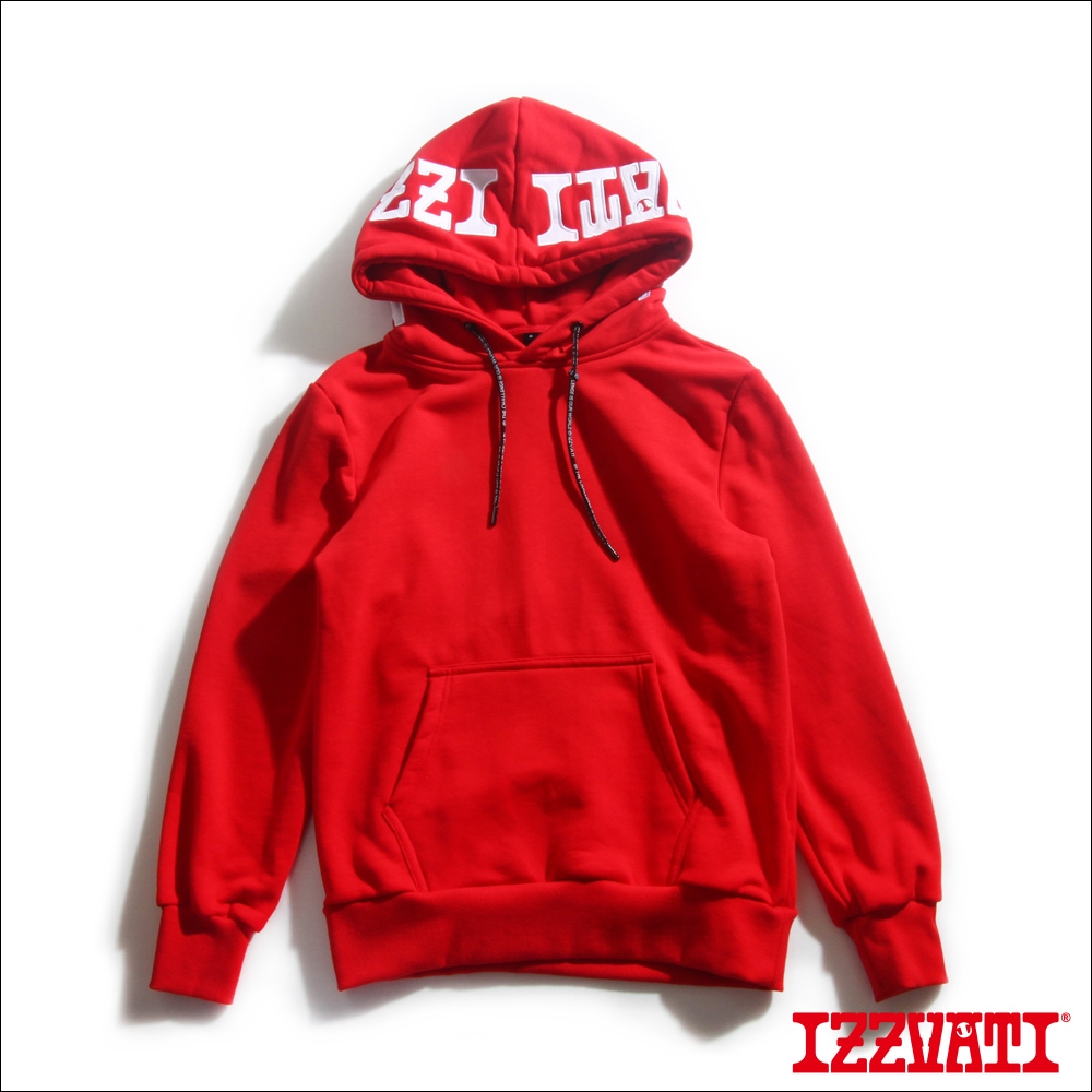 IZZVATI-刷毛貼布繡帽T-黃/白/黑/藍/綠/紅/紫 (紅色系)
