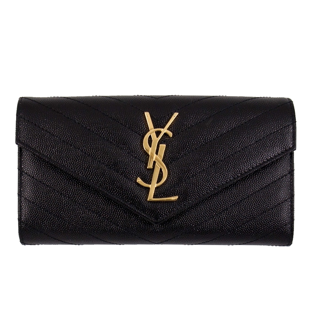 YSL 經典LOGO山形紋信封長夾 (黑色 x 金字) Monogram Saint Laurent