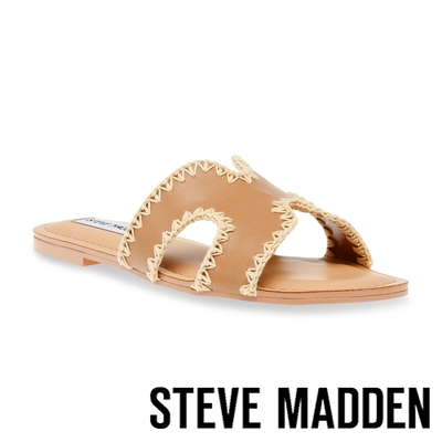 STEVE MADDEN-ZIGZAG 編織皮革H拖鞋-卡其色