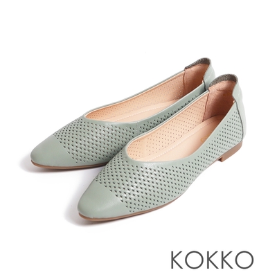 KOKKO編織鏤空感柔軟羊皮隨妳彎包鞋淺綠色