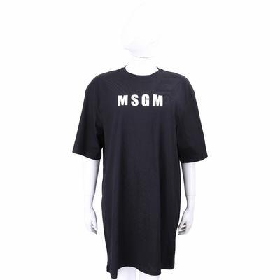 MSGM 白字母黑色短袖長版TEE 洋裝