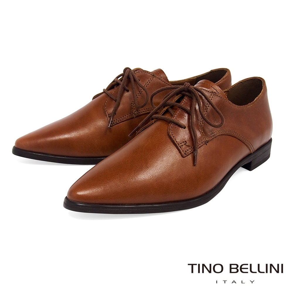 Tino Bellini義大利進口細緻質感牛皮綁帶皮鞋_棕