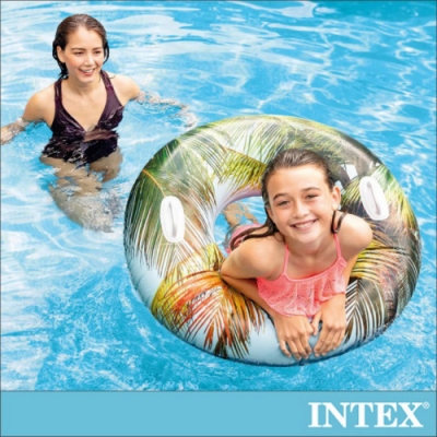 INTEX 熱帶風格雙握把充氣泳圈-直徑97cm-3種款式可選(58263)