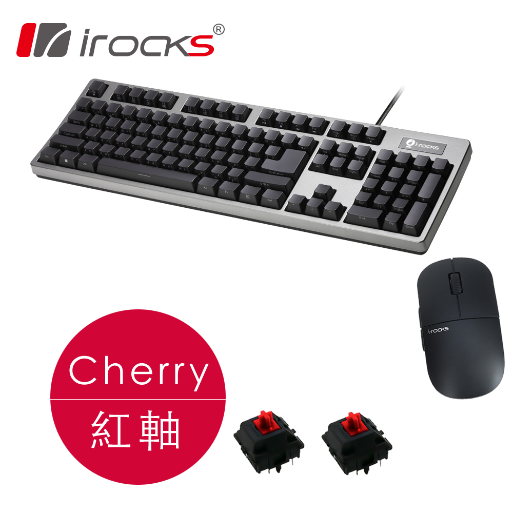 i-Rocks K68MN側刻機械式電競鍵盤-Cherry 紅軸+M23無線靜音滑鼠-黑