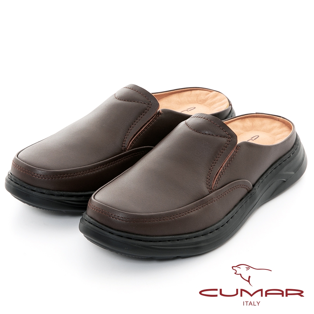 【CUMAR】舒適氣墊真皮穆勒鞋-咖啡色