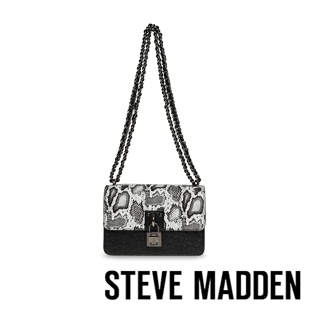 STEVE MADDEN-BTAME 蛇紋翻蓋尖背斜背包-黑色