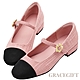 【Grace Gift】小花飾釦拼接低跟瑪莉珍鞋 粉紅 product thumbnail 1