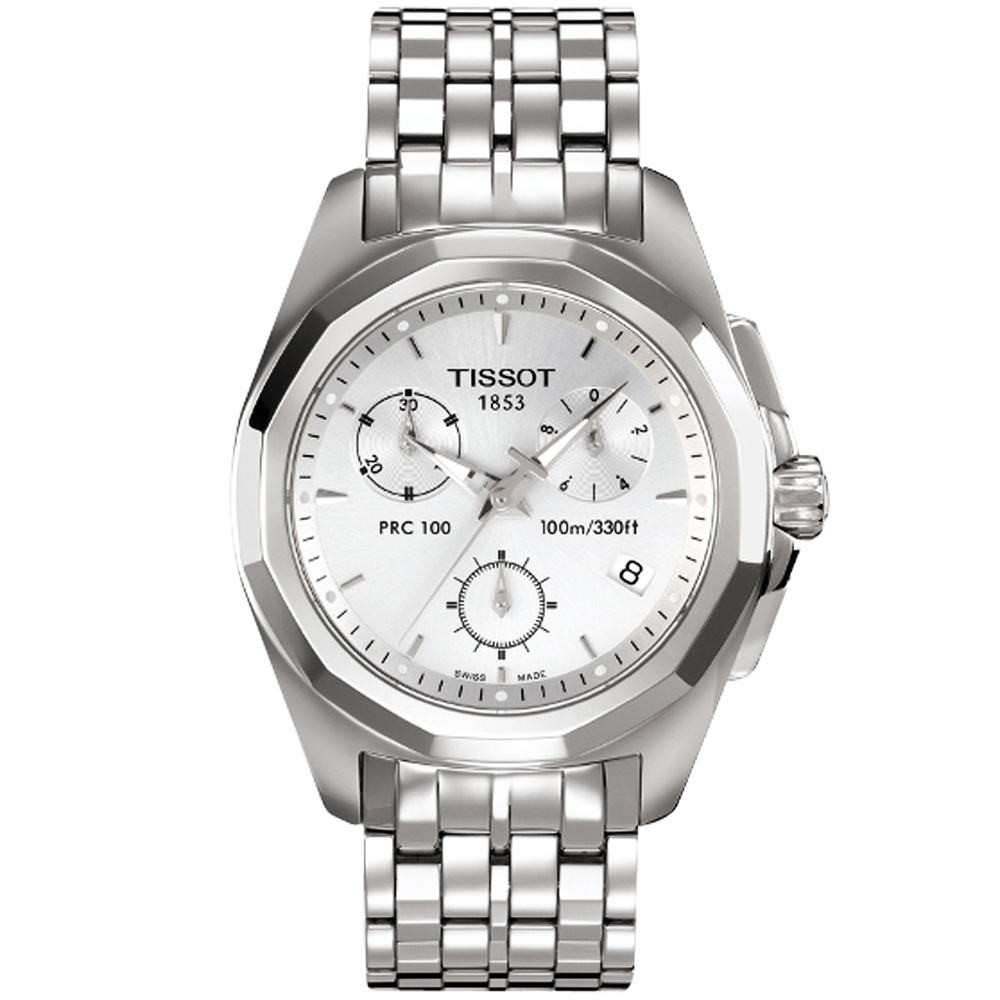 TISSOT 天梭 官方授權 PRC100 華麗風尚三眼計時腕錶(銀)-34.8mm T0082171103100