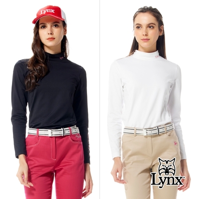 【Lynx Golf】女款合身版吸汗速乾刷毛內搭式領口兩袖Lynx繡花長袖高領上衣(二色)