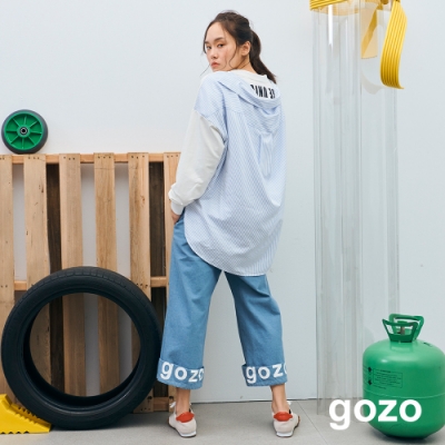 gozo 質感品牌logo印花反摺直筒褲(二色)