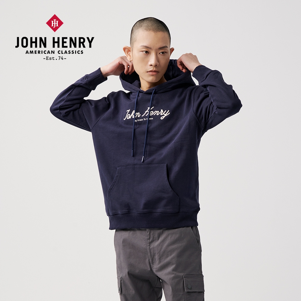 JOHN HENRY 圖騰刺繡連帽T恤-二色 (藍色)