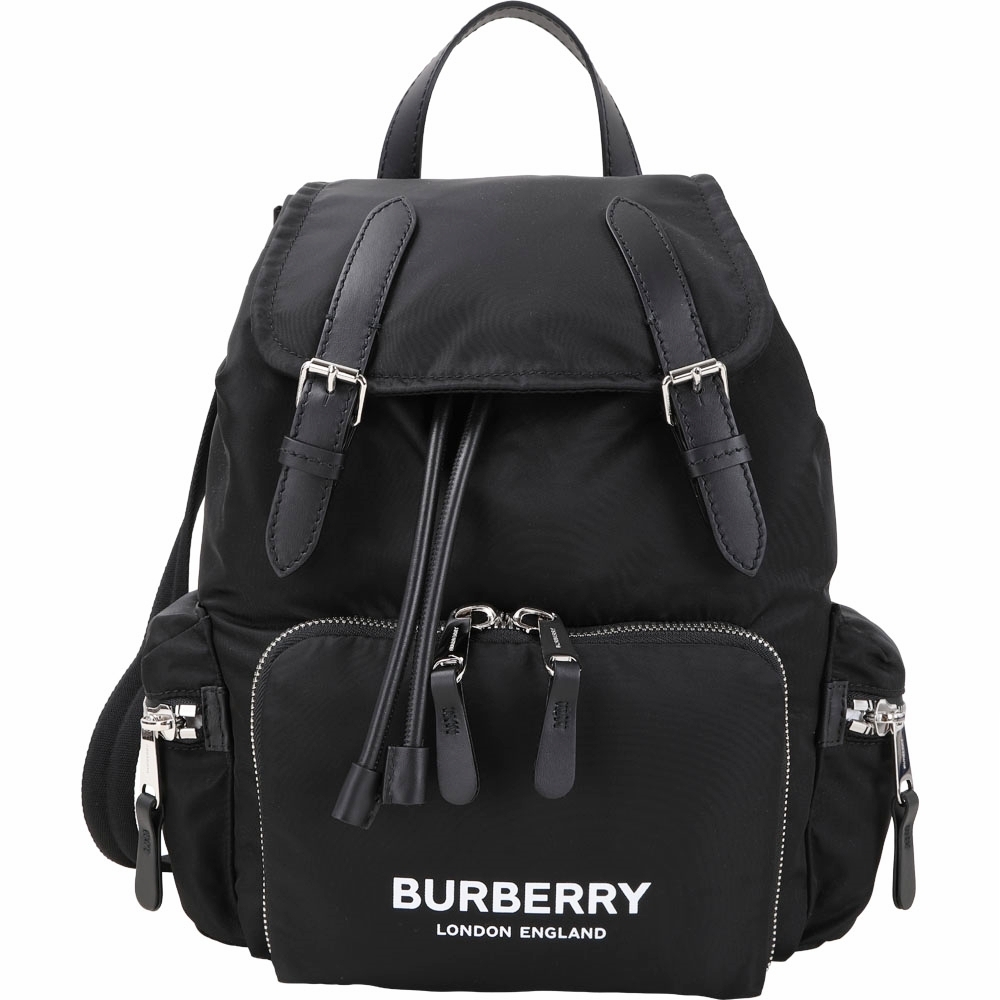 BURBERRY The Rucksack 中型 Logo字母尼龍軍旅後背包(黑色)