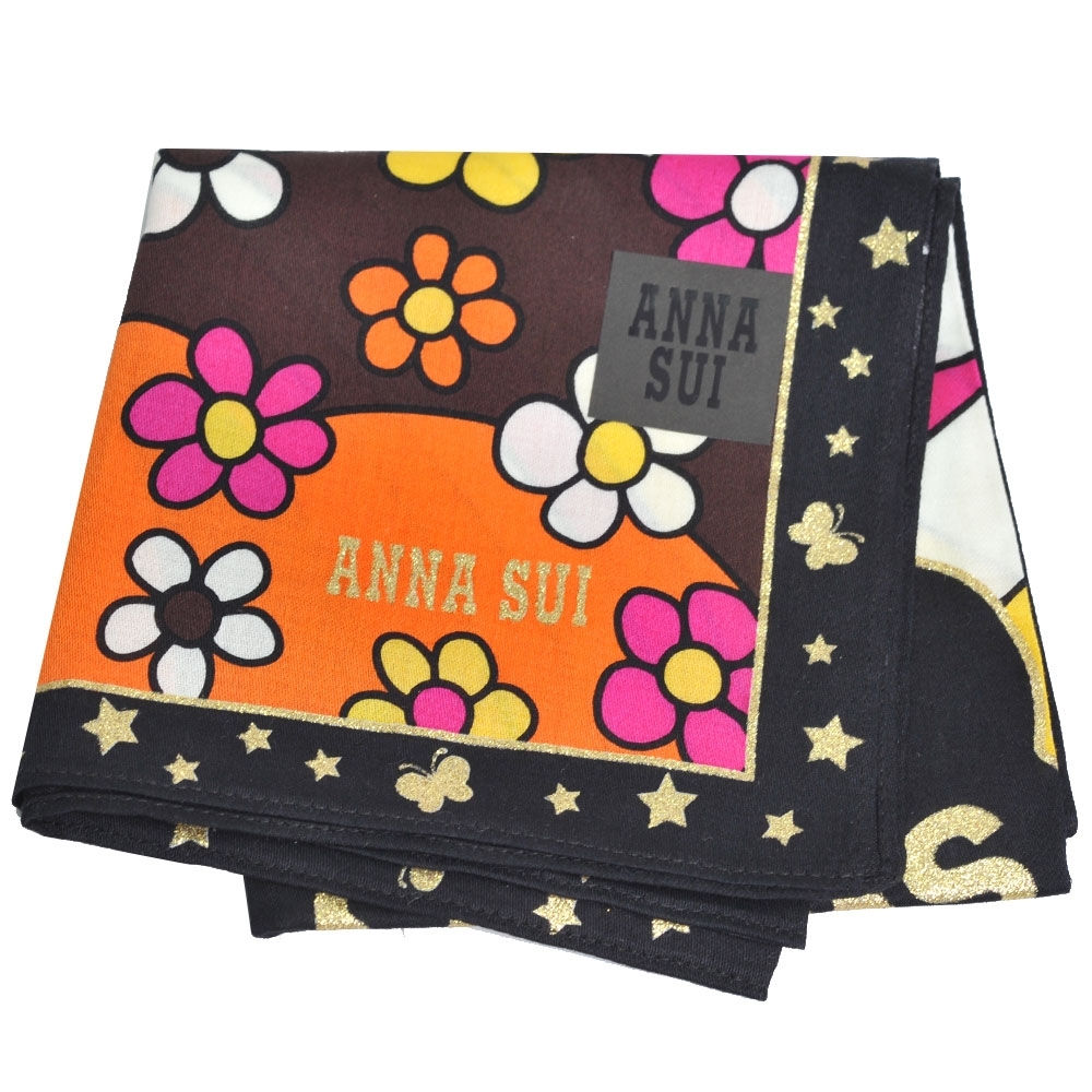 ANNA SUI SWINGING TOKYO系列圖騰字母LOGO帕領巾(黑/橘)