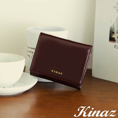 KINAZ 牛皮拉鍊零錢袋三折方塊短夾-熱紅酒-馬賽克系列
