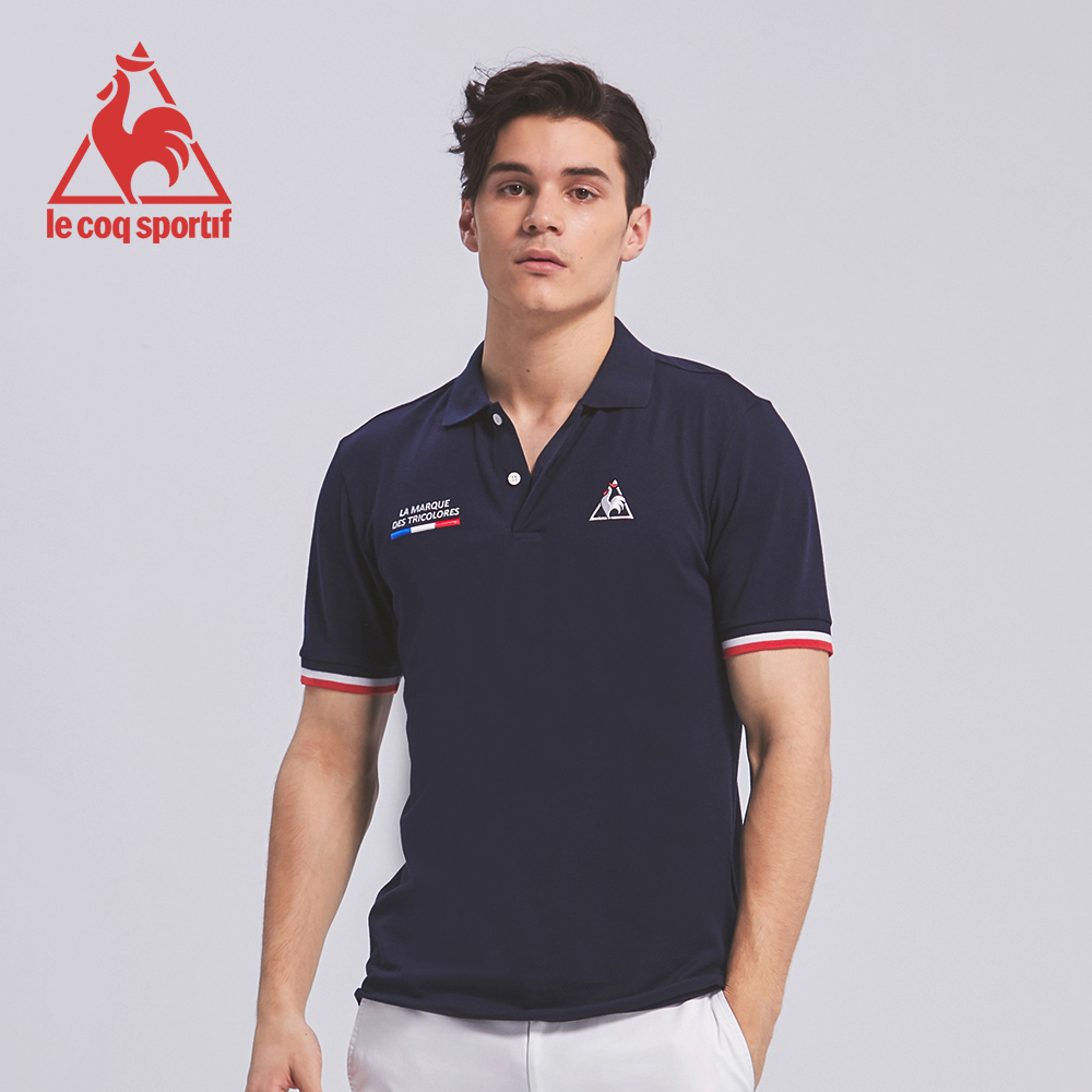 le coq sportif 法國公雞牌吸濕排汗多色經典短袖POLO衫 男-丈青