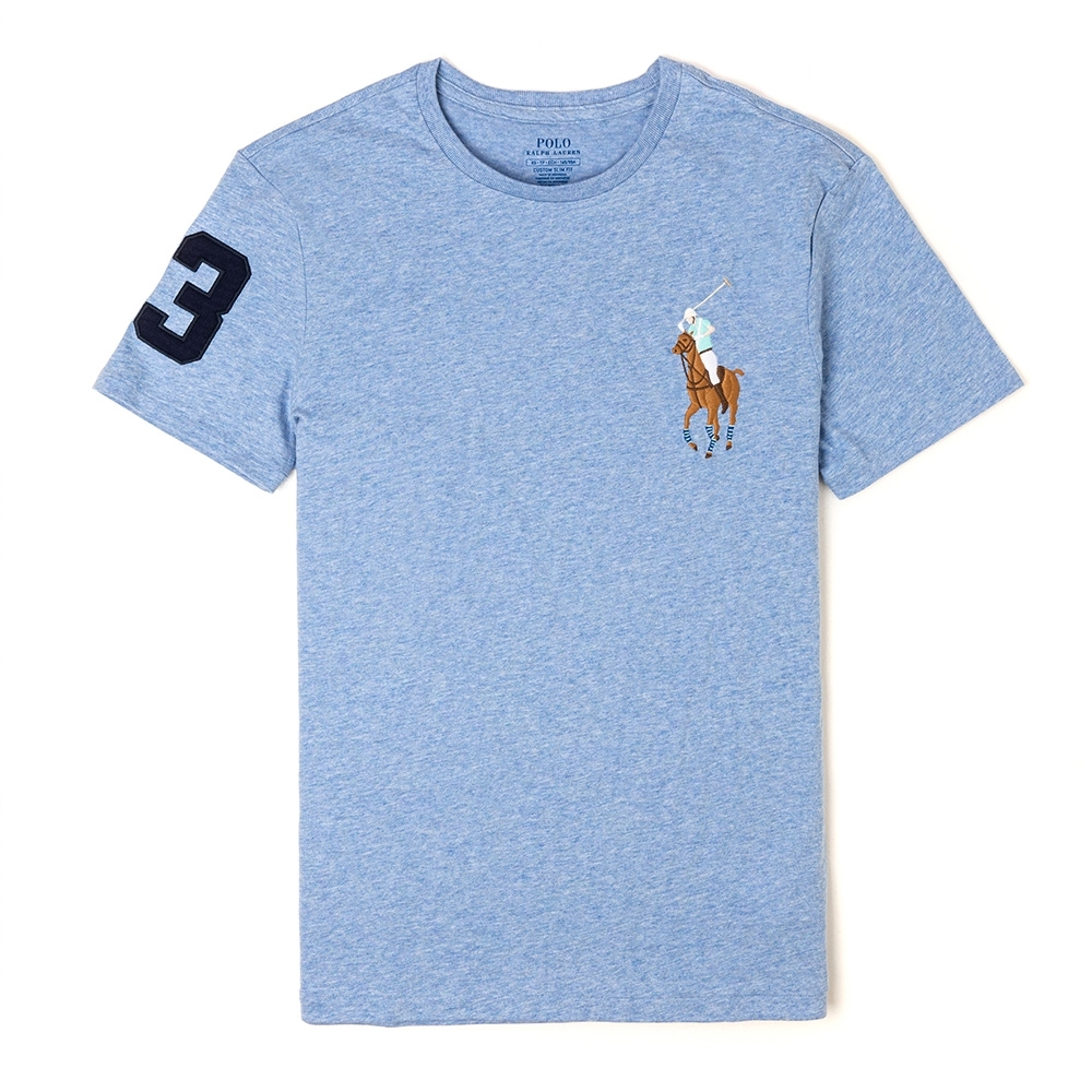Polo Ralph Lauren 年度熱銷刺繡彩大馬圓領素面短袖T恤-藍色