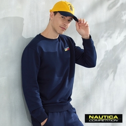 NAUTICA男裝 COMPETITION 簡約刷毛長袖大學T-藍色