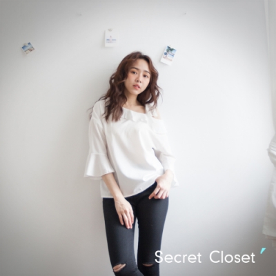 Secret Closet-荷葉蕾絲綁繩帶上衣-白色
