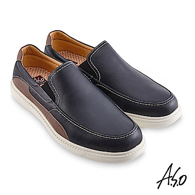 A.S.O機能休閒 輕量抗震拼色直套休閒鞋-深藍