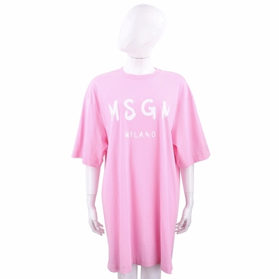 MSGM 塗鴉白字母粉色短袖長版TEE 洋裝