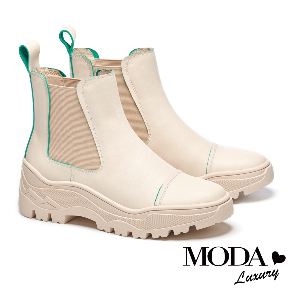 短靴 MODA Luxury 童趣潮流跳色線條牛皮厚底短靴－綠