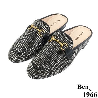 Ben&1966經典高級燙鑽布流行穆勒鞋-黑(228081)