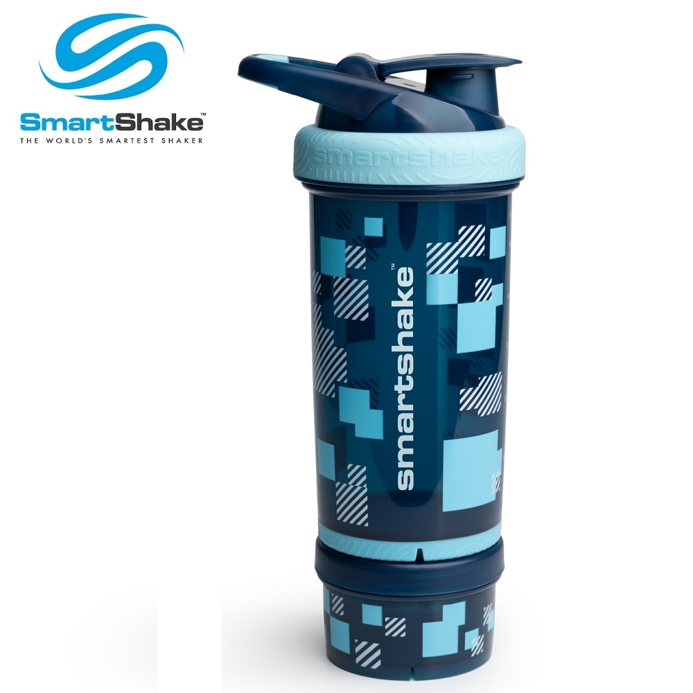 【瑞典SmartShake】Revive 獨立粉盒雙層搖搖杯(像素藍/750ml /個)